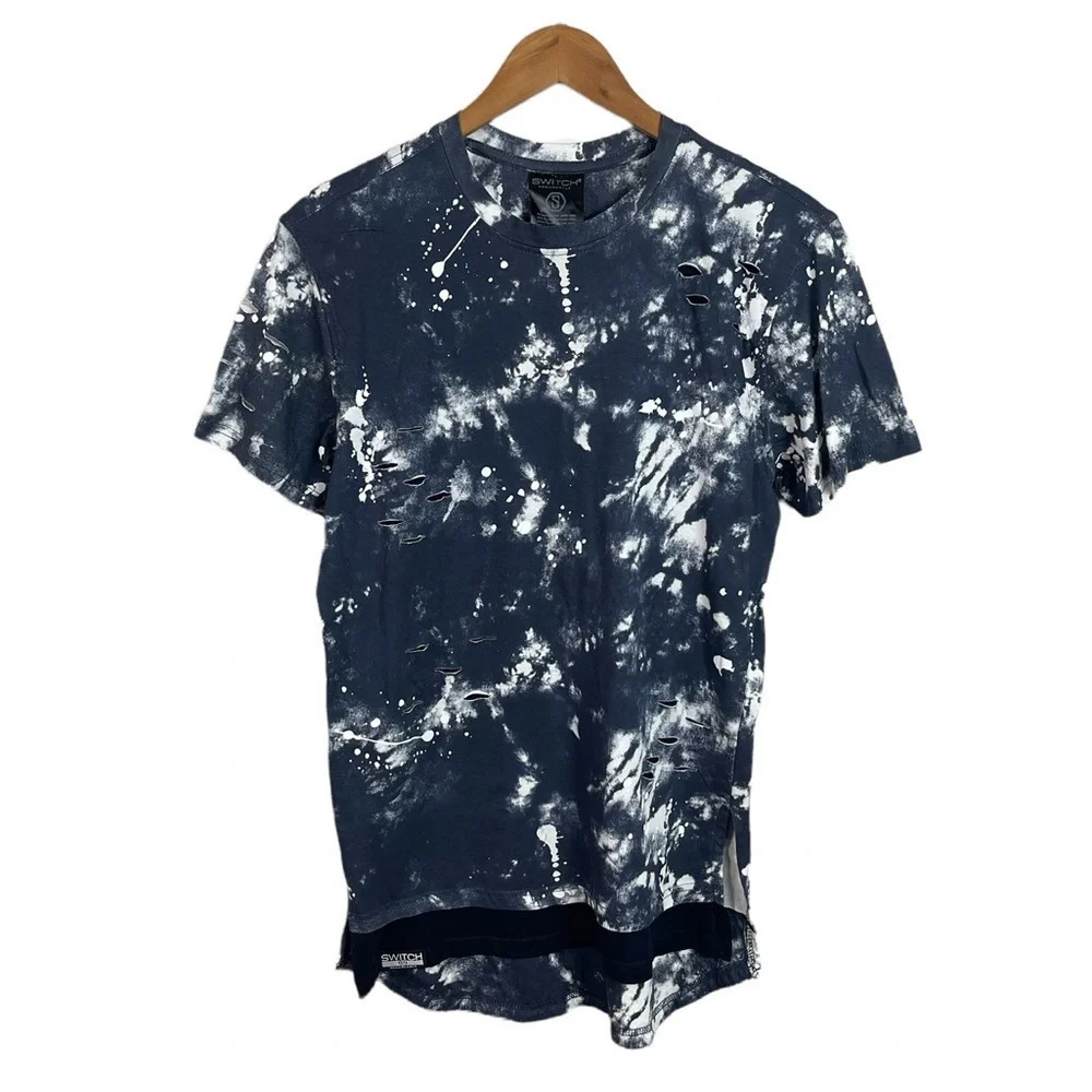 TS751 Mens SWITCH Urban Streetwear Paint Splatter Long Tail T Shirt S